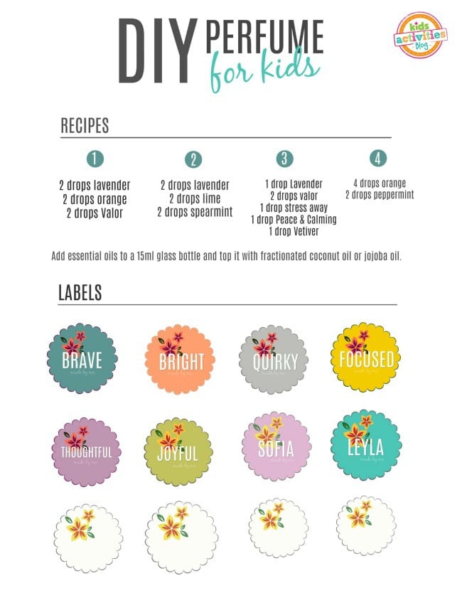 Parfums DIY pour enfants, informations illustrées avec des étiquettes imprimables - Kids Activities Blog