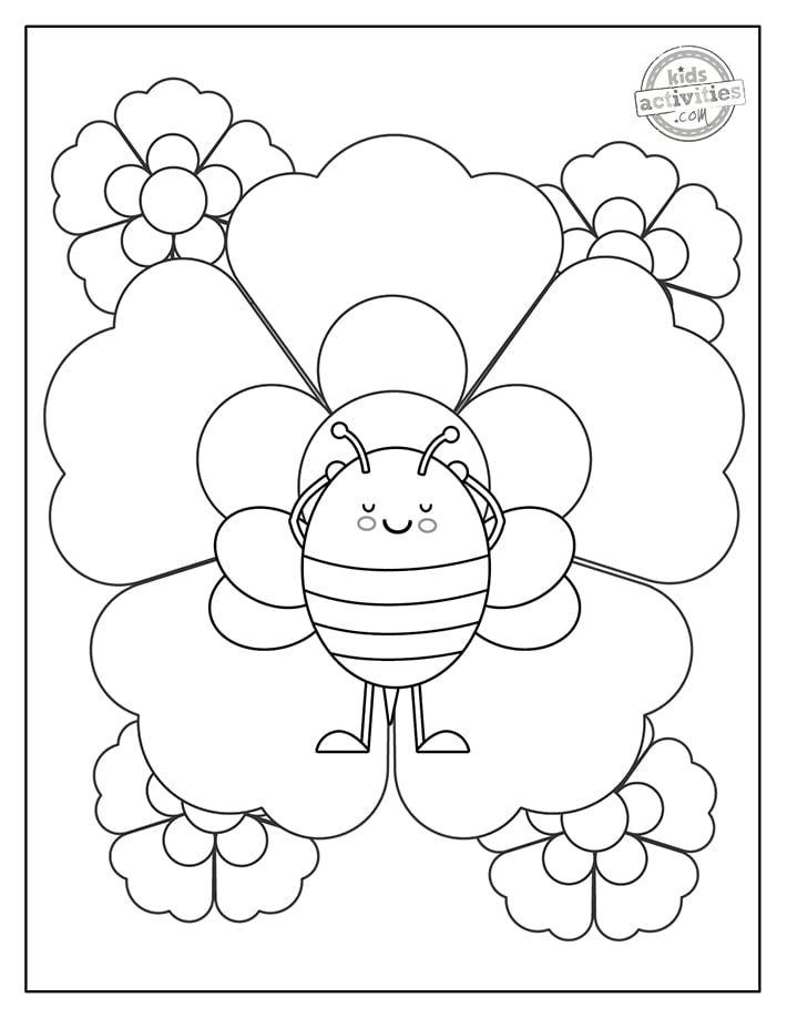 pages à colorier d'abeille - abeille se relaxant sur une fleur, page à colorier pour les enfants présentée en version pdf imprimée en noir et blanc du blog d'activités pour enfants