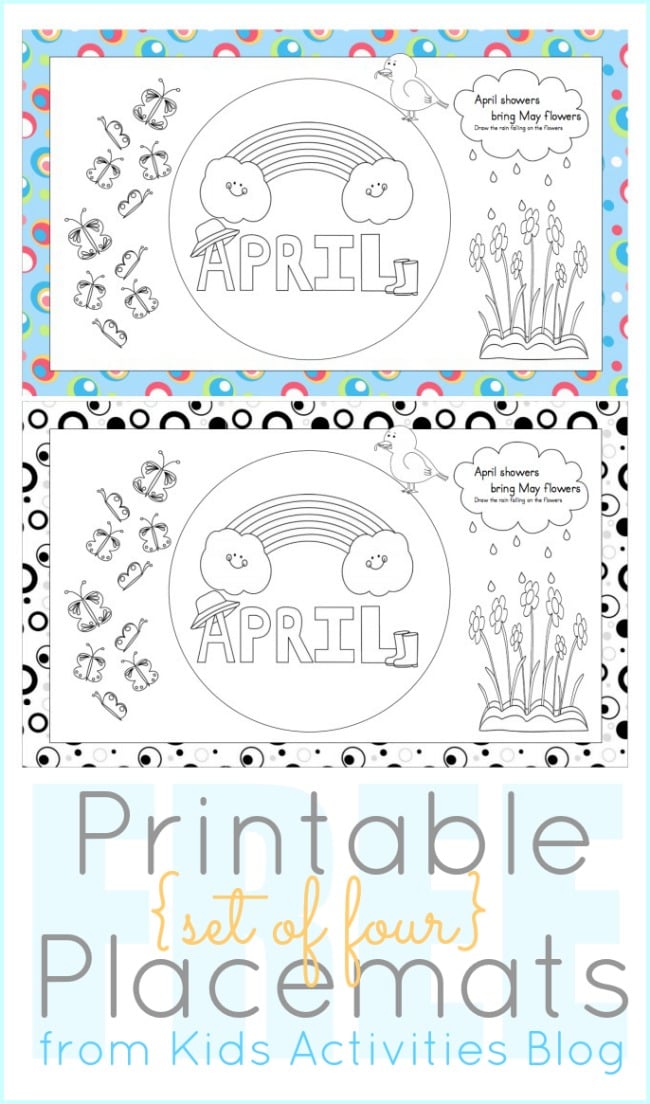 Sets de table imprimables pour enfants sur le thème d'avril - Kids Activities Blog - voir des exemples de sets de table d'avril colorés et noir et blanc imprimés en pdf