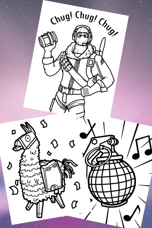 Pages à colorier Fortnite fichiers pdf imprimés sur fond coloré