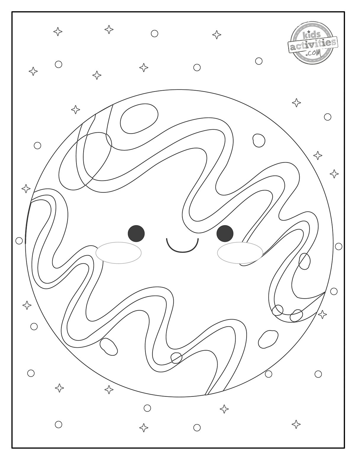 Feuille de coloriage Mercury noir et blanc, version PDF imprimée du blog d'activités pour enfants.