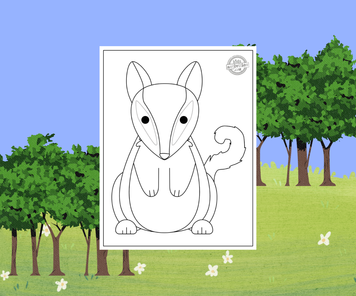 Coloriage Numbat imprimé fichier pdf noir et blanc sur fond boisé