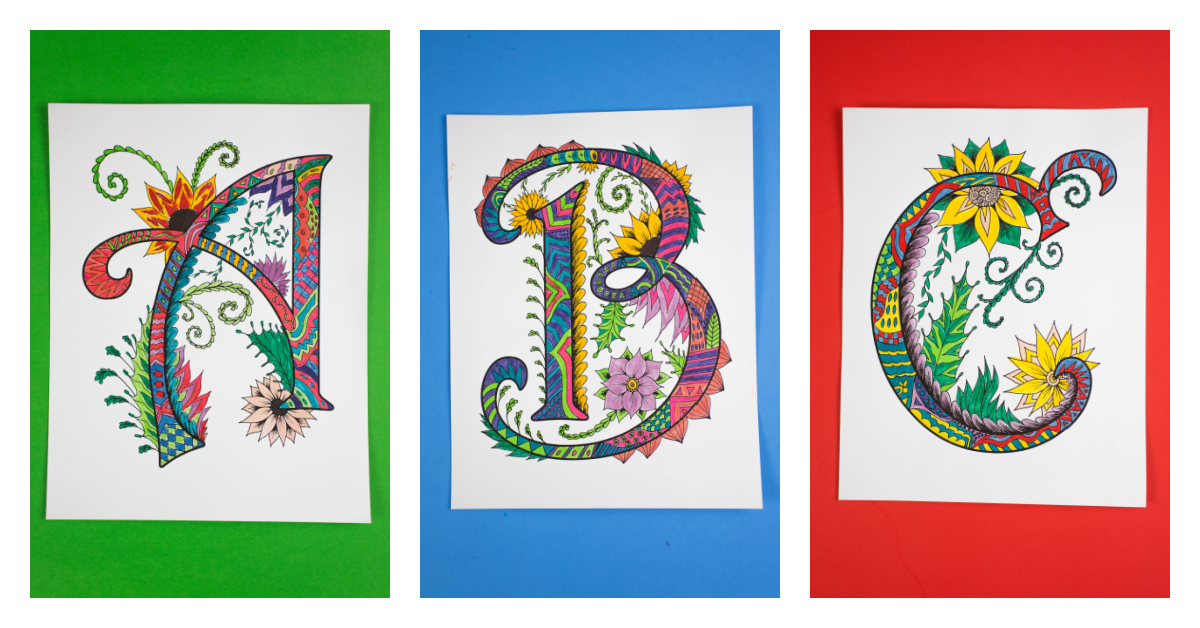 Coloriages imprimables Alphabet Zentangle Design AZ