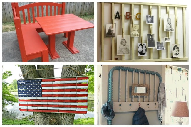 Berceau réutilisé - chaise et banc, photos, drapeau américain et porte-chapeaux - blog d'activités pour enfants