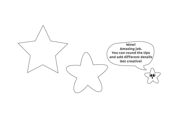 Étape 6 - Comment dessiner une étoile - Blog d'activités pour enfants - Texte : Wow !  Travail incroyable!  Vous pouvez contourner les conseils et ajouter différents détails.  Faire preuve de créativité!