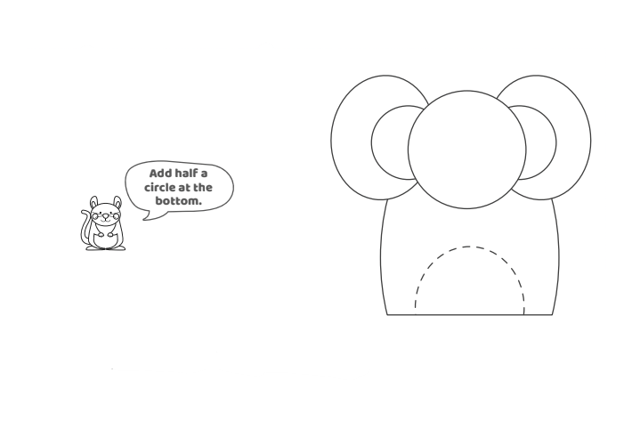 Comment dessiner un éléphant - Étape 5 - Texte : Ajoutez un demi-cercle en bas.