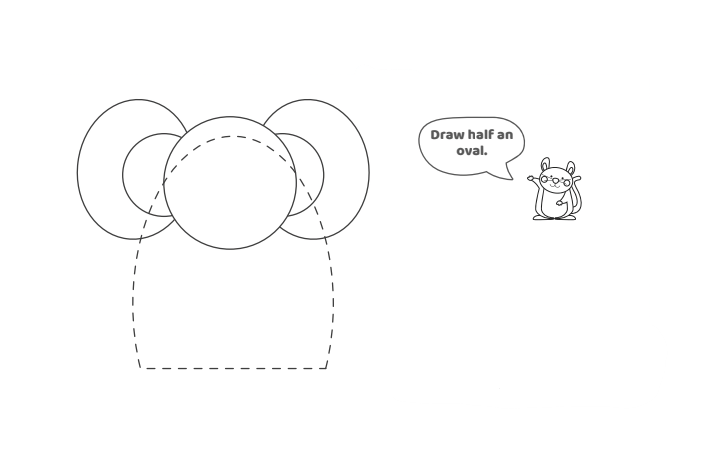 Comment dessiner un éléphant - Étape 4 - Texte : Dessinez un demi-ovale.