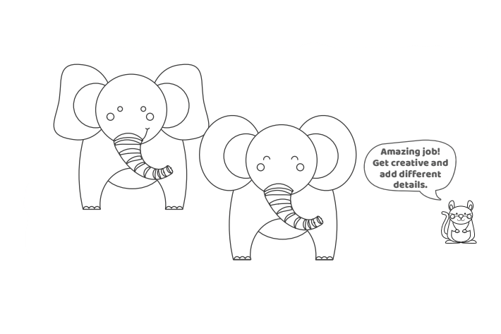Comment dessiner un éléphant - Étape 9 - Texte : Un travail incroyable ! Faites preuve de créativité et ajoutez différents détails.