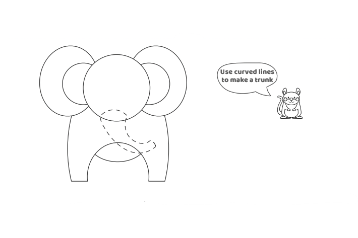 Comment dessiner un éléphant - Étape 7 - Texte : Utilisez des lignes courbes pour créer une trompe.