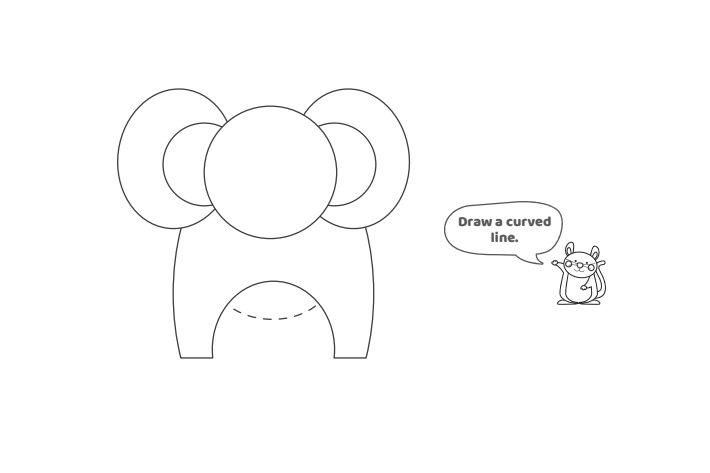 Comment dessiner un éléphant - Étape 6 - Texte : Tracez une ligne courbe.