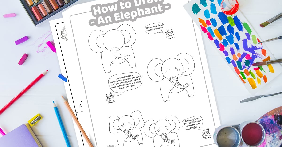 Comment dessiner un éléphant Leçon facile à imprimer pour les enfants