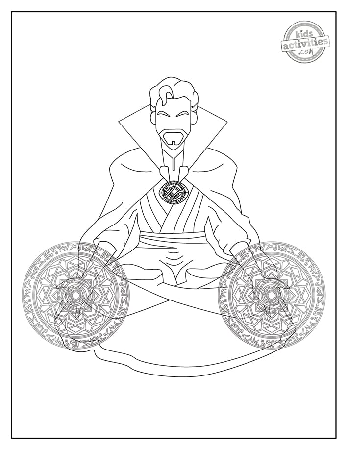 Feuilles de coloriage Dr Strange image 2 pdf imprimé en noir et blanc de Dr. Strange casting magic - blog d'activités pour enfants