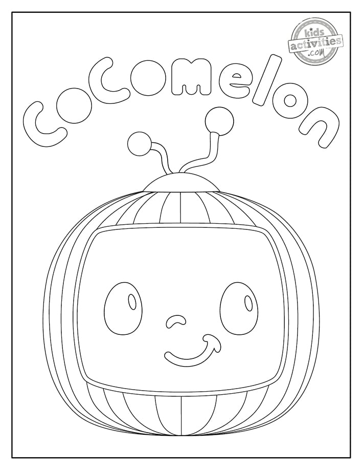 Coloriages de cocomelon imprimés en pdf avec l'image de melon en noir et blanc-blog d'activités pour enfants