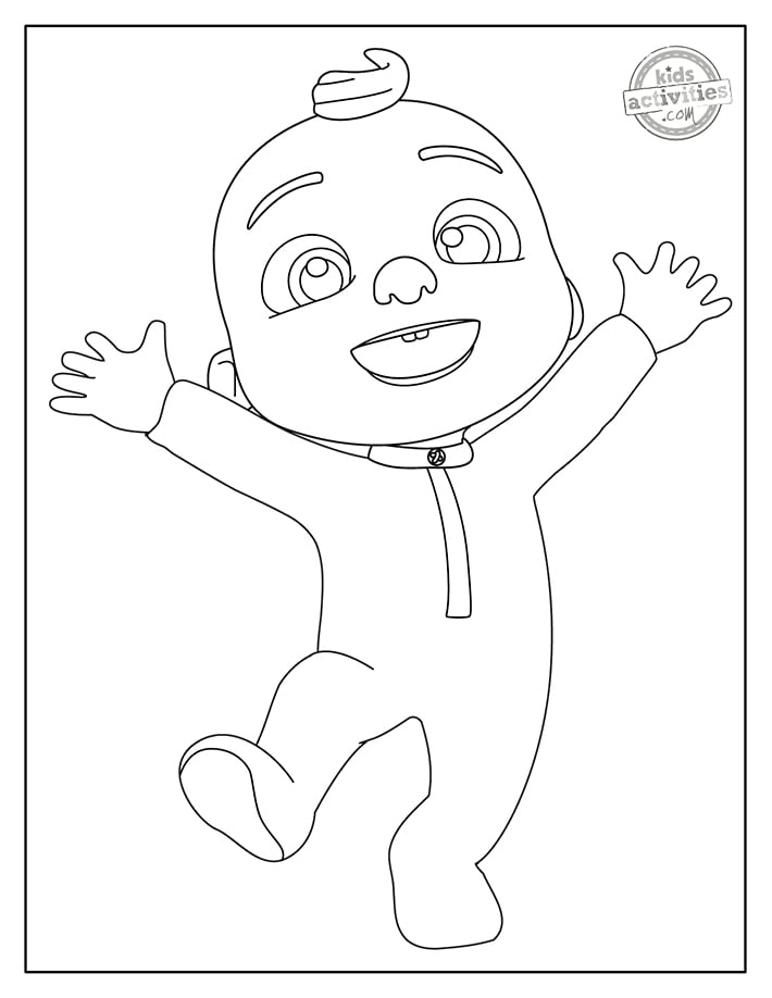 Feuille de coloriage Cocomelon imprimée pdf de JJ le bébé Cocomelon feuille de coloriage noir et blanc - blog d'activités pour enfants