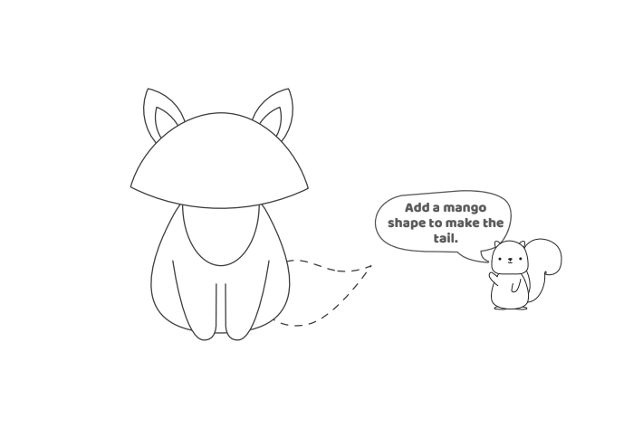 Comment dessiner un renard - Étape 6 - Texte : Ajoutez une forme de mangue pour faire la queue.