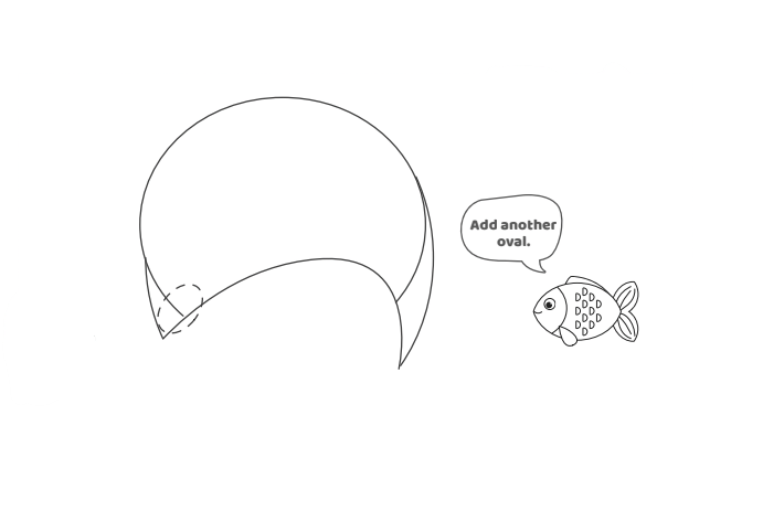 Étape 3 - Comment dessiner un dauphin - Blog d'activités pour enfants - Texte : Ajoutez un autre ovale.