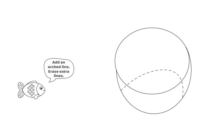 Étape 2 - Comment dessiner un dauphin - Blog d'activités pour enfants - Texte : Ajoutez une ligne arquée. Effacez les lignes supplémentaires.