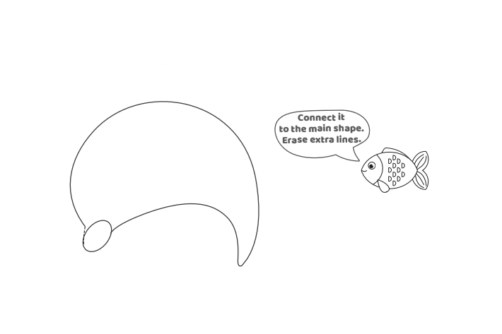 Étape 4 - Comment dessiner un dauphin - Blog d'activités pour enfants - Texte : Connectez-le à la forme principale. Effacez les lignes supplémentaires.