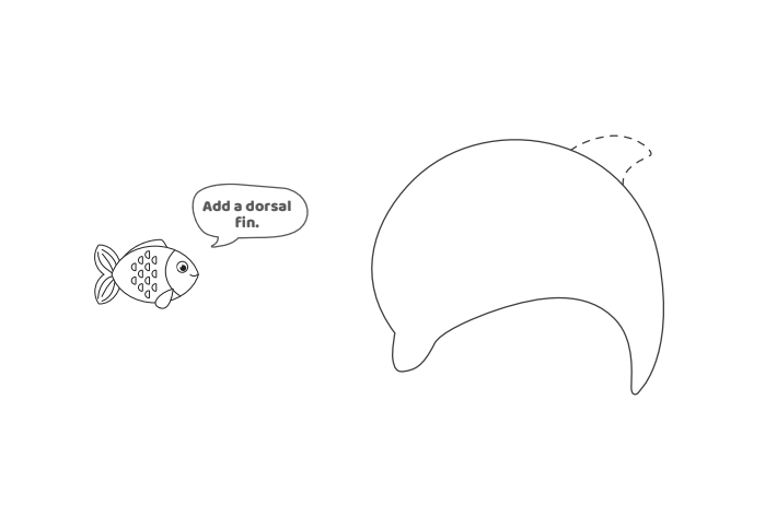 Étape 5 - Comment dessiner un dauphin - Blog d'activités pour enfants - Texte : Ajoutez une nageoire dorsale.