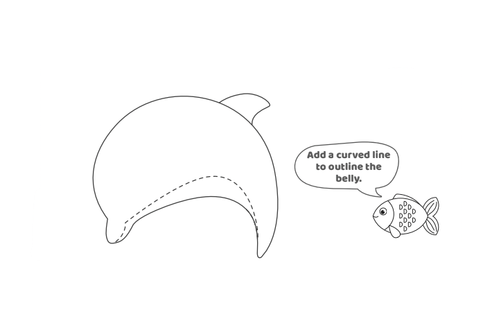 Étape 6 - Comment dessiner un dauphin - Blog d'activités pour enfants - Texte : Ajoutez une ligne courbe pour décrire le ventre.