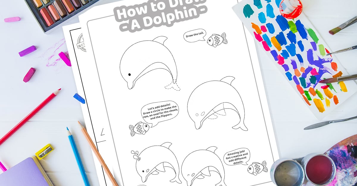 Comment dessiner un dauphin - Leçon facile à imprimer pour les enfants