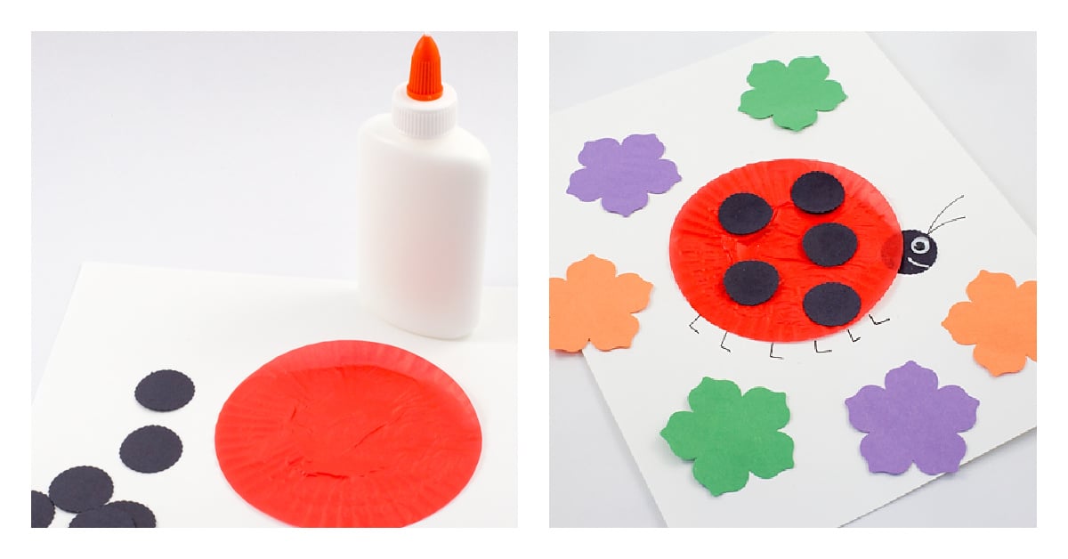 Artisanat mignon de coccinelle préscolaire réalisé avec des doublures de cupcakes