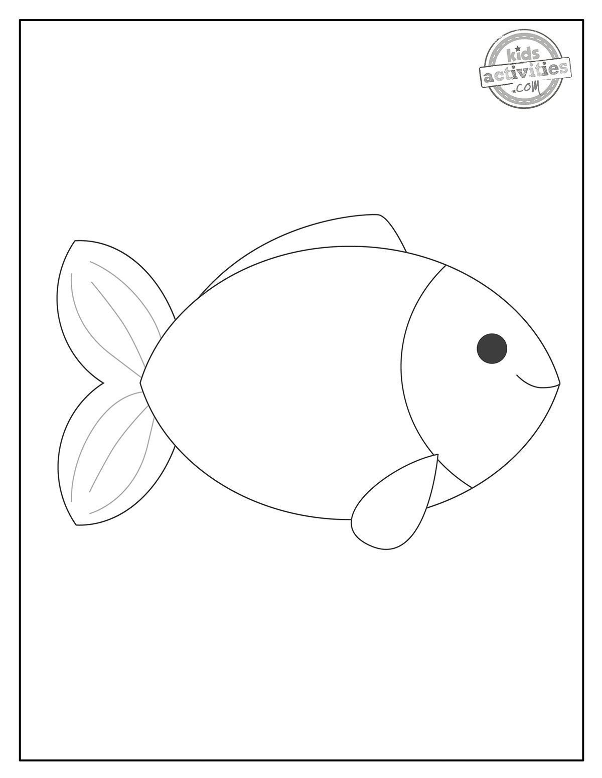 Modèle de poisson imprimé en noir et blanc avec un gros poisson, réalisé avec des lignes simples.  Imprimable pour les enfants et les adultes.  version pdf imprimée du blog d'activités pour enfants. 