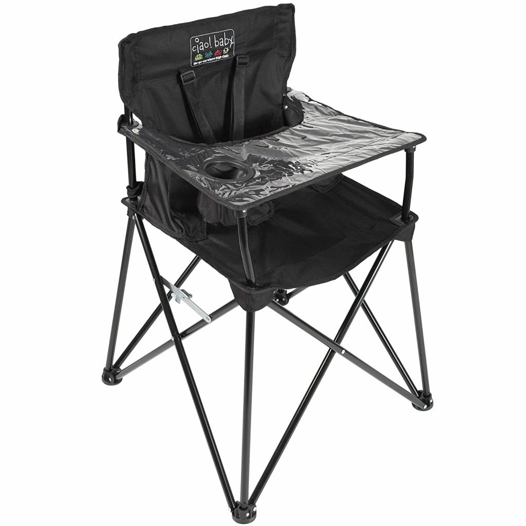 Chaise haute d'extérieur portable - debout sur un fond blanc, mais noire avec des sangles - blog d'activités pour enfants