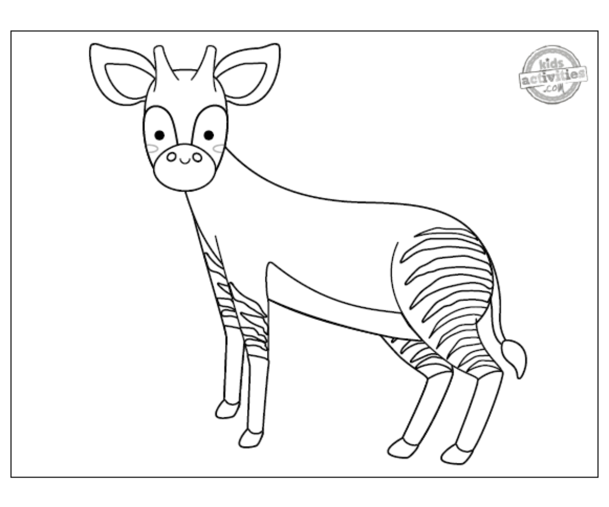 Page de coloriage Okapi - feuille de coloriage de fichier pdf imprimé en noir et blanc - blog d'activités pour enfants