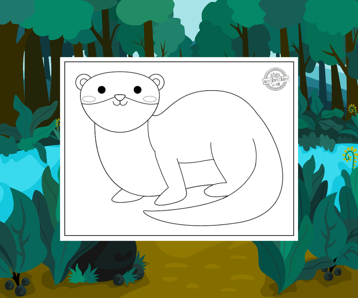 Feuille de coloriage de loutre - fond de rivière et de forêt avec fichier pdf imprimé page de coloriage de loutre noir et blanc - blog d'activités pour enfants
