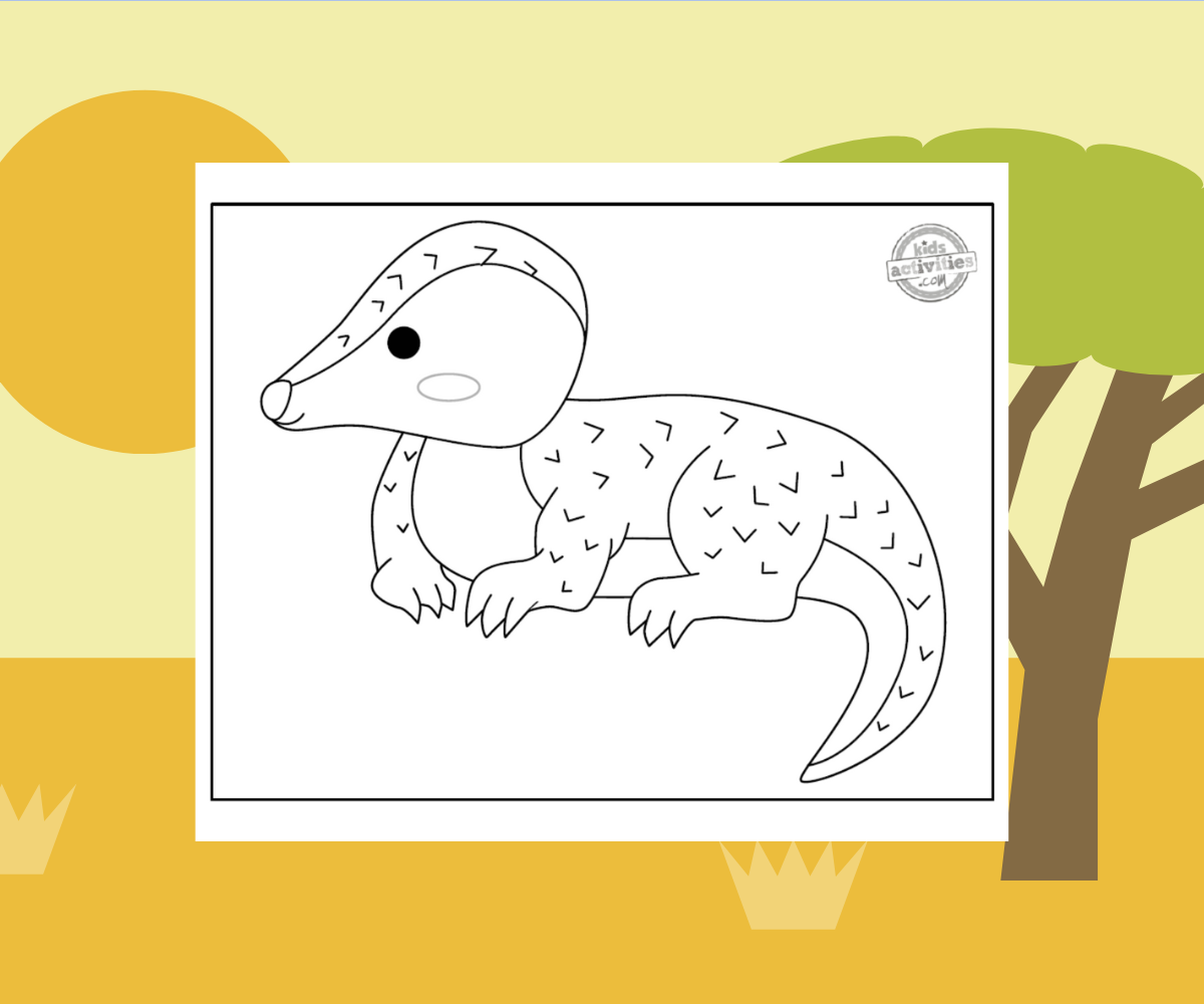 Coloriage Pangolin sur fond de savane - Blog d'activités pour enfants