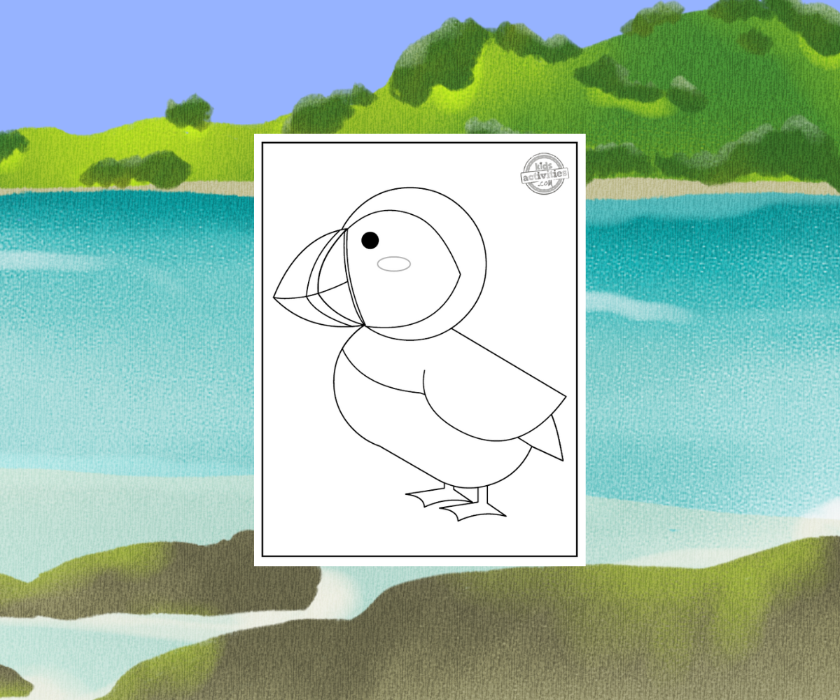 Feuille de coloriage de macareux sur fond d'eau tropicale - blog d'activités pour enfants