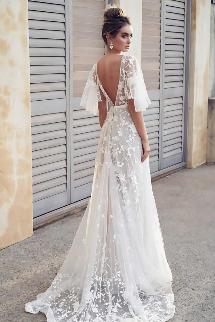 Robe De Bal Longue En Tulle Et Dentelle Pour Femme - Bretelles, Taille Ajourée, Motif Floral, Dos Nu