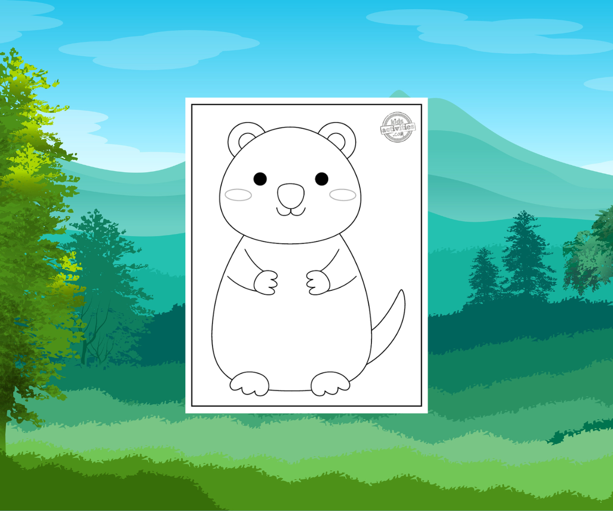 Feuille de coloriage Quokka - sur fond de forêt - blog d'activités pour enfants