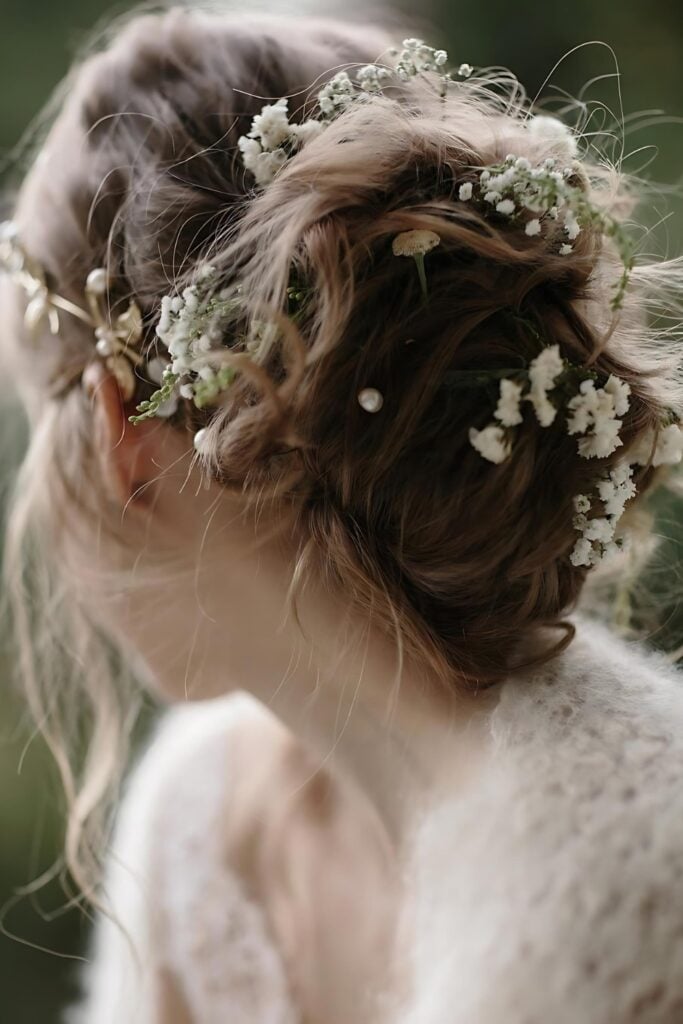 Coiffe florale fraîche avec le souffle de bébé