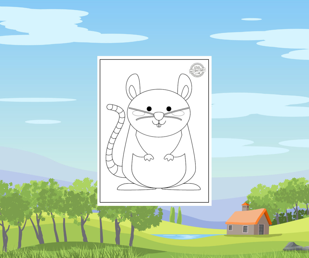 Feuille de coloriage de rat sur fond de ferme