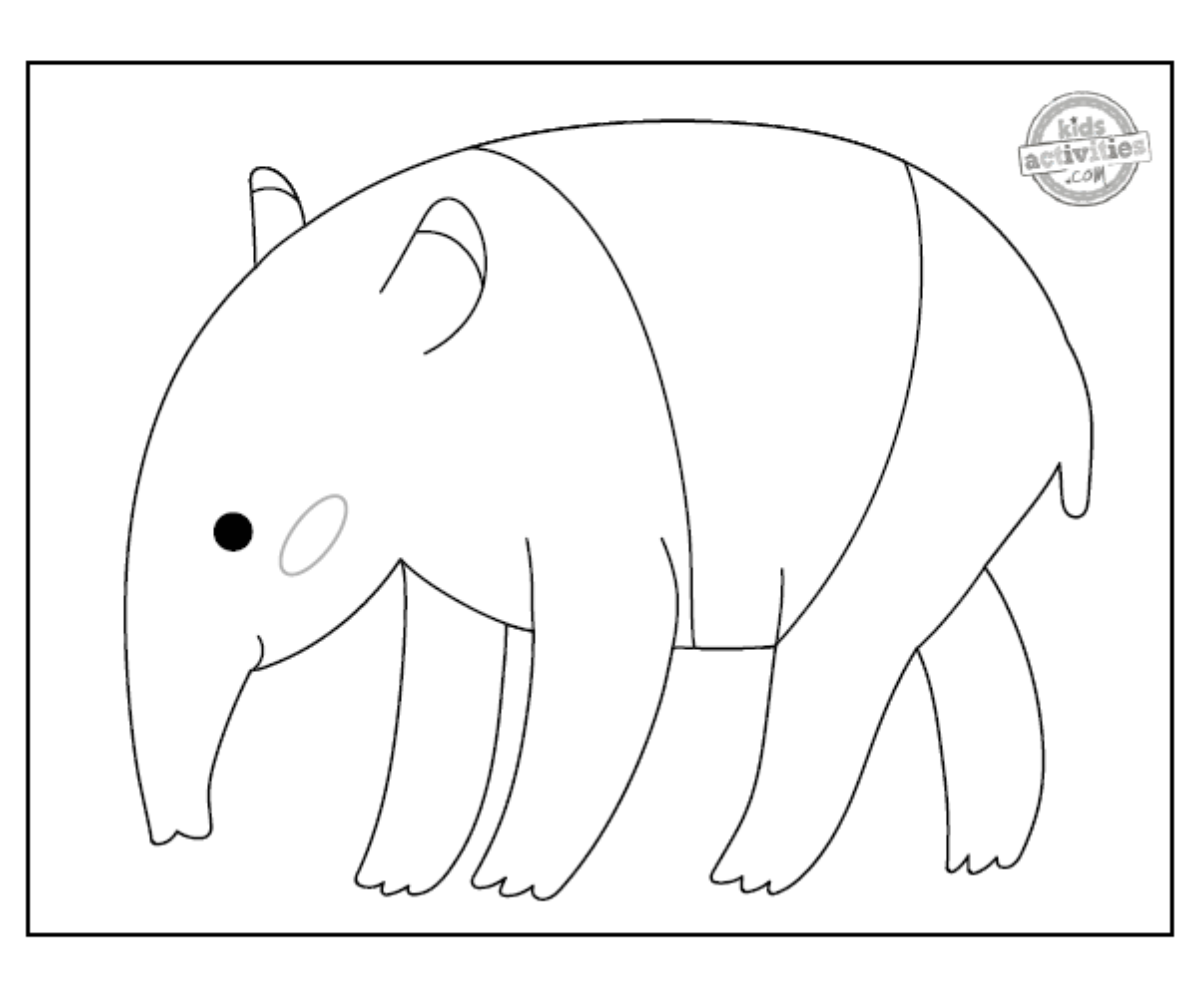 Coloriage Tapir noir et blanc imprimé fichier pdf feuille de coloriage - blog d'activités pour enfants