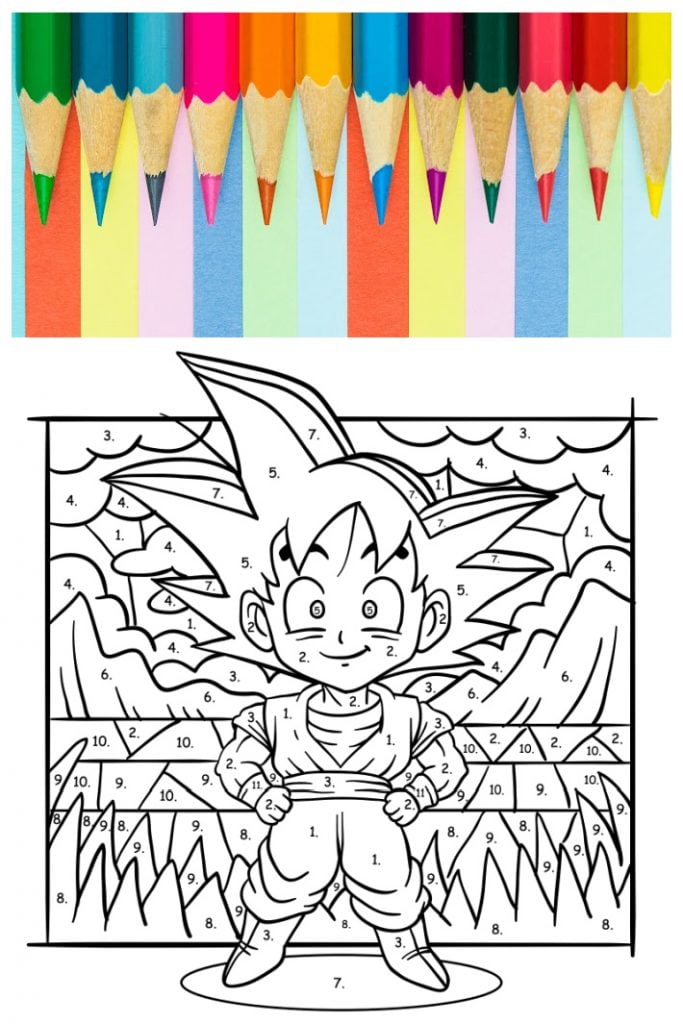 Anime Coloring Page for Kids - Couleur par numéros - fichier pdf imprimé présenté de la page de coloriage anime