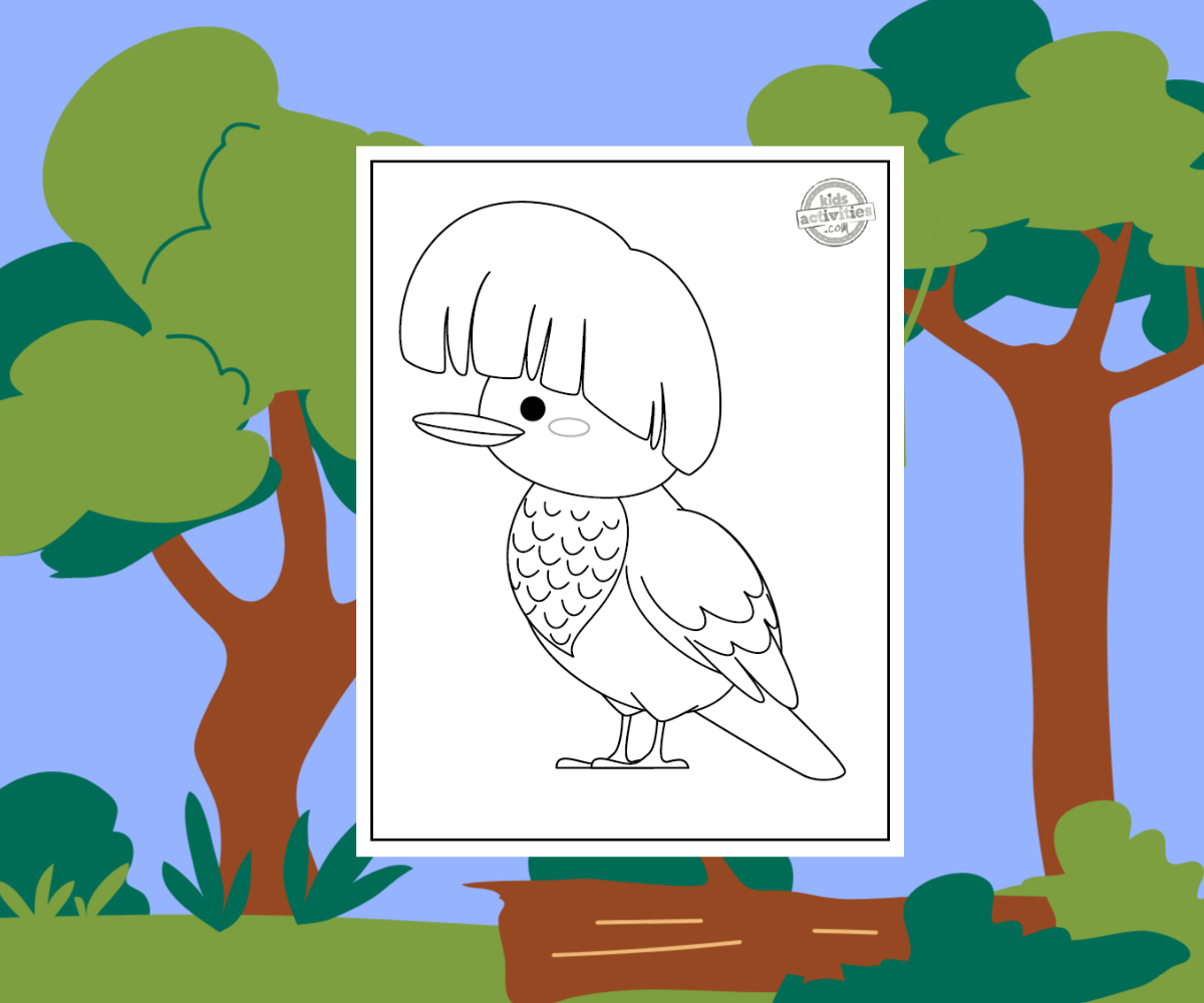 Feuille de coloriage oiseau parapluie sur fond de forêt tropicale - blog d'activités pour enfants