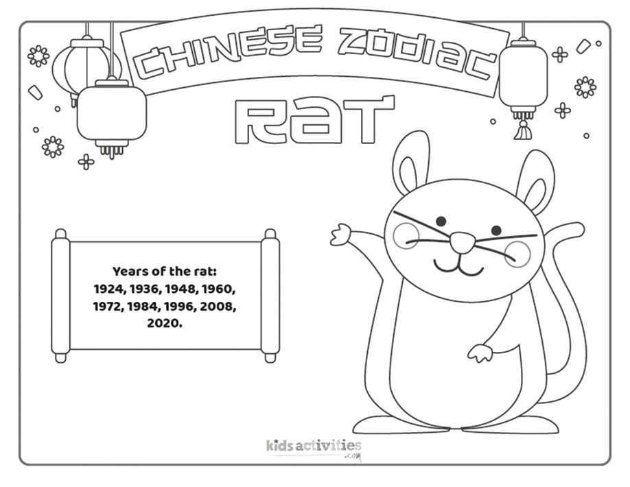 Pages à colorier de dragon du zodiaque chinois imprimées en noir et blanc pour enfants et adultes. version pdf imprimée du blog d'activités pour enfants.