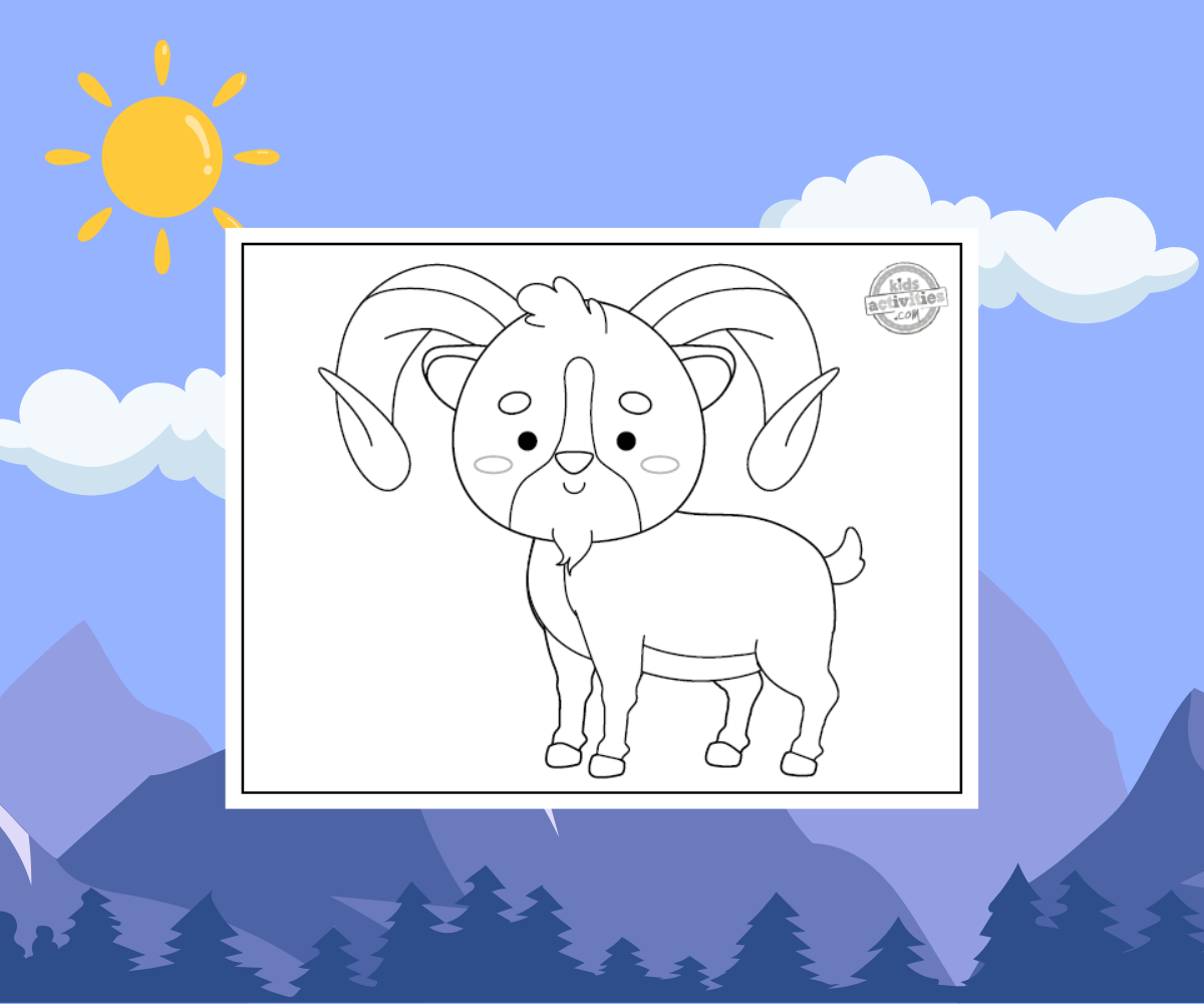 Feuille de coloriage Urial sur fond montagneux - blog d'activités pour enfants