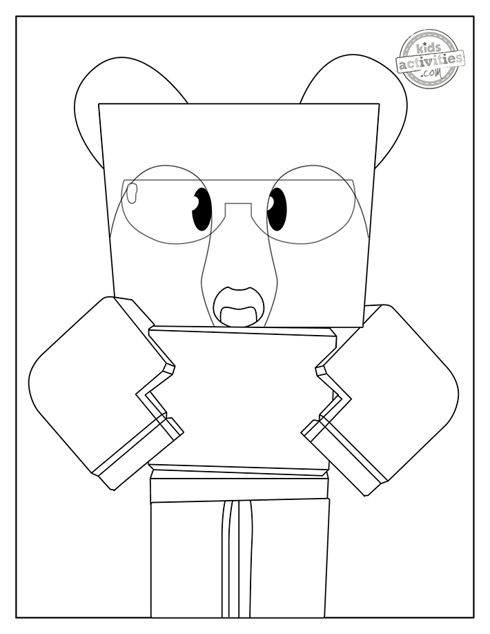 Coloriage Roblox imprimé pdf feuille de coloriage noir et blanc avec personnage Roblox debout
