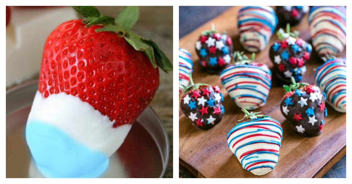 Préparez des fraises enrobées de chocolat rouge, blanc et bleu pour le 4 juillet