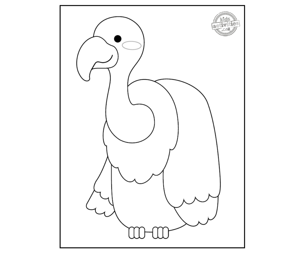 Coloriage vautour en noir et blanc à imprimer en format PDF - blog d'activités pour enfants