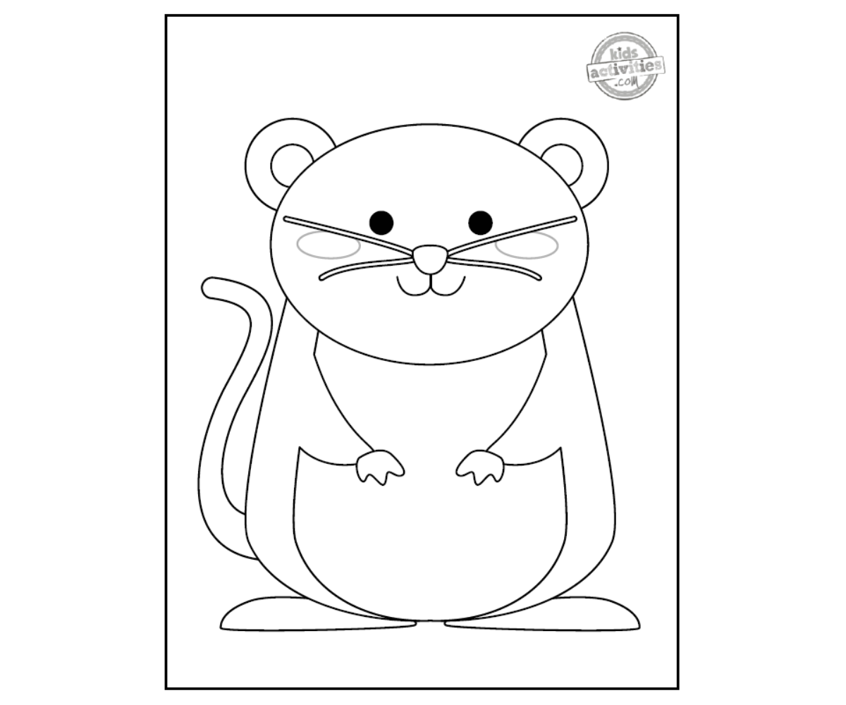 Page de coloriage de campagnol en noir et blanc, fichier PDF imprimé, feuille de coloriage - blog d'activités pour enfants