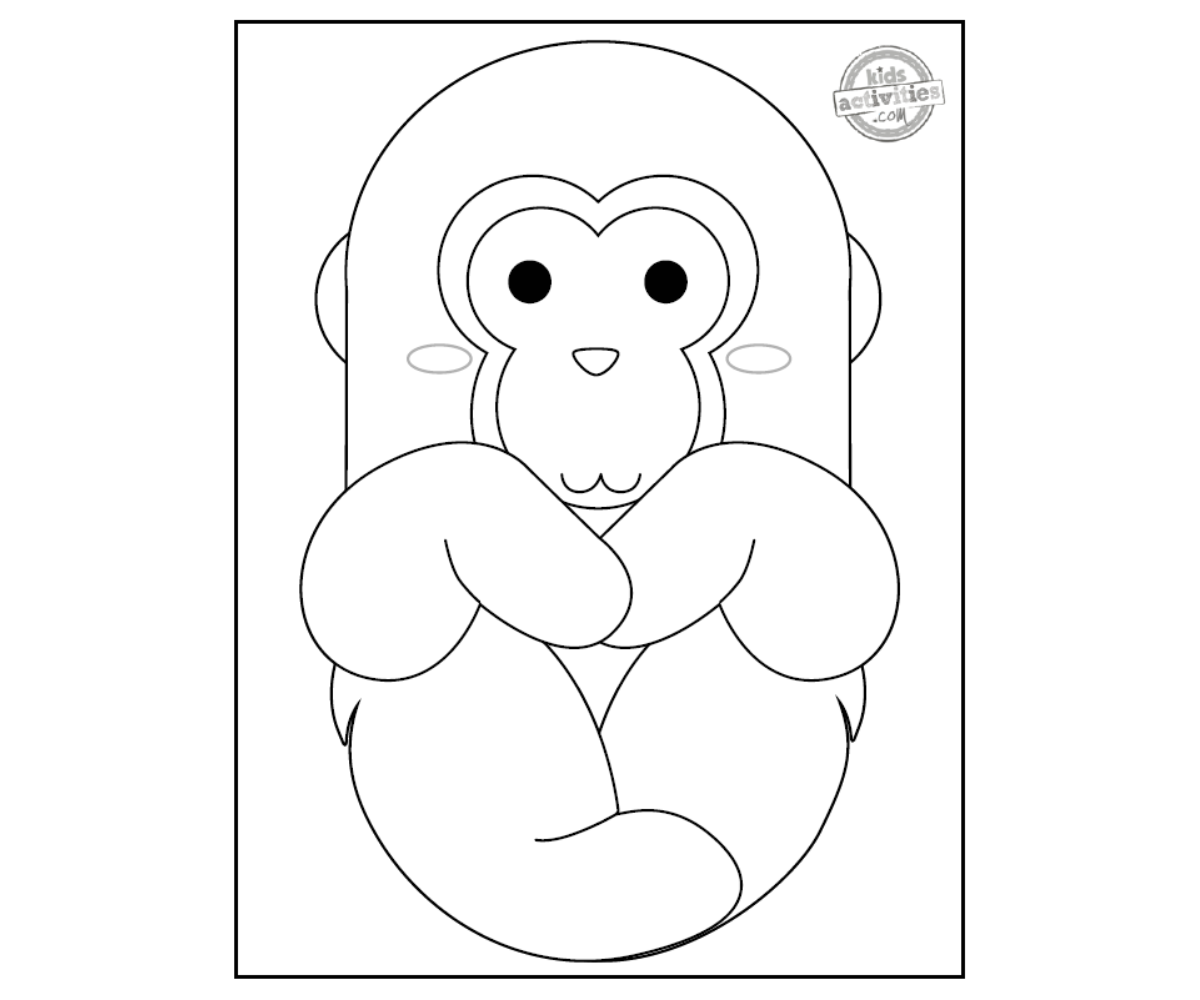 Page à colorier Macaque japonais en noir et blanc, fichier PDF imprimé, feuille à colorier - blog d'activités pour enfants