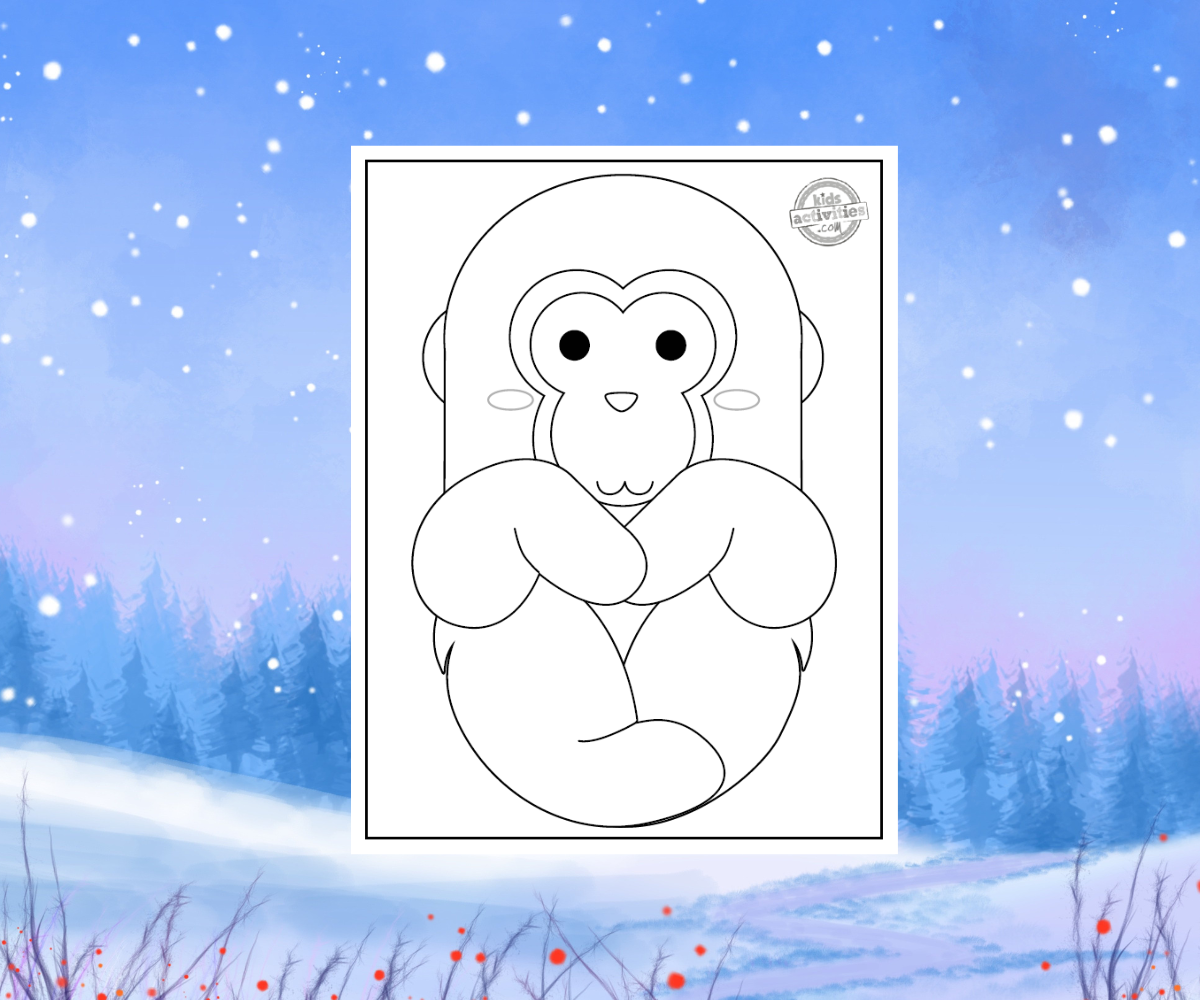 Feuille de coloriage de macaque japonais dans une forêt enneigée - blog d'activités pour enfants