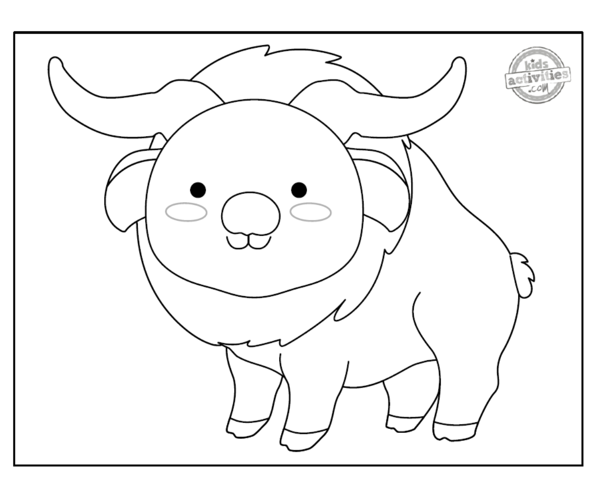 Page à colorier Takin en noir et blanc, fichier PDF imprimé - blog d'activités pour enfants