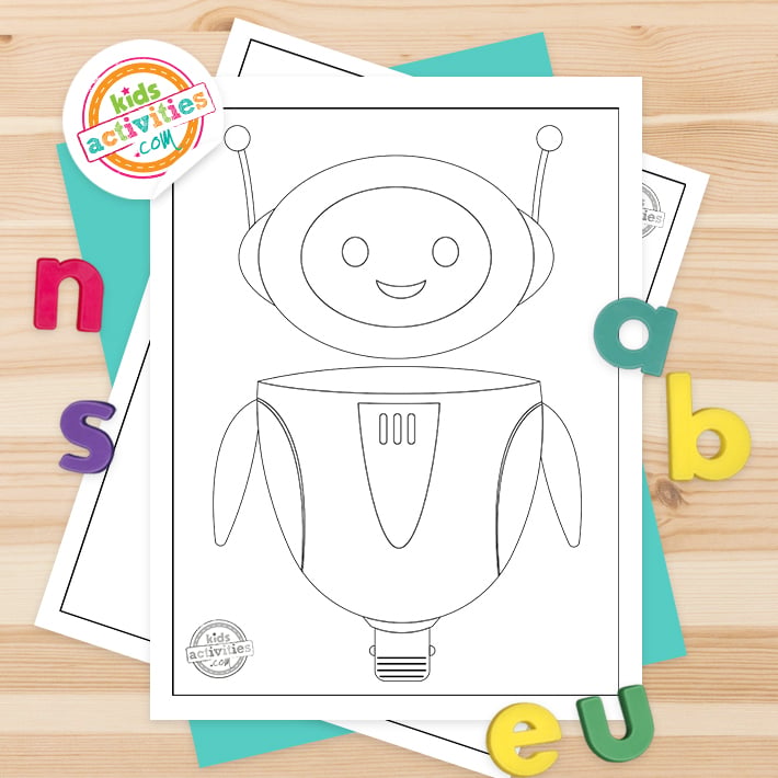 pages à colorier de robot imprimées en pdf feuille à colorier en noir et blanc d'un robot qui ressemble à Walle- blog d'activités pour enfants