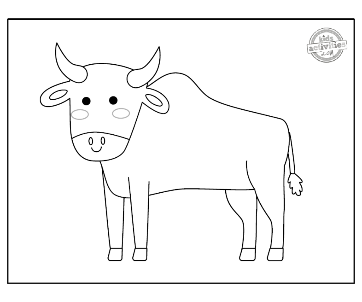 Page de coloriage de zébu en noir et blanc fichier pdf imprimé feuille de coloriage - blog d'activités pour enfants